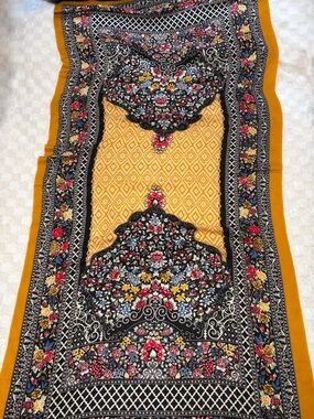 DANA XU 100% Merino Wool Extra Large Pashmina Blanket Scarf Floral • 89” x 43”